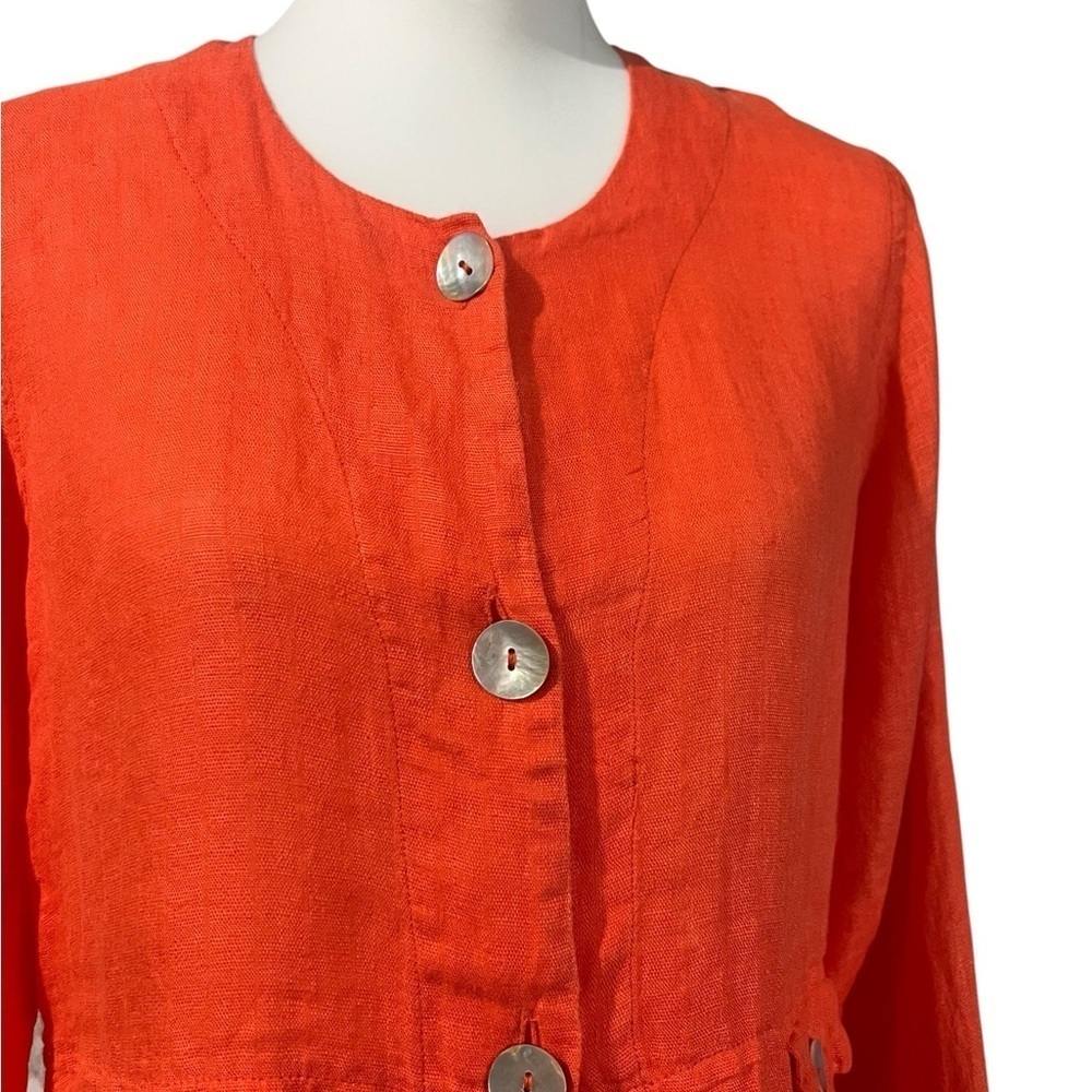FLAX CORAL ORANGE LINEN LONG SLEEVE BUTTON DOWN  PETITE TUNIC SHIRT - Me… - Picture 6 of 10